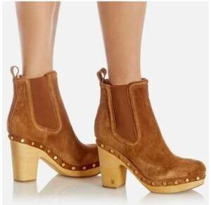 Veronica Beard Suede Decker Clog Studded Platform Boots Hazelwood Sz 10 Boho